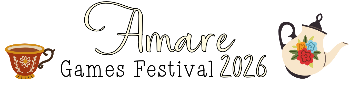 A graphic with the word 'Amare' in cursive, followed by the words 'Games Festival' and the year 2026.